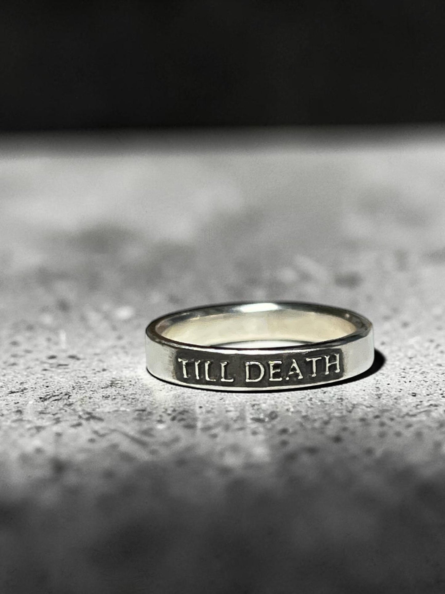 Till Death thin sterling silver ring, detail view 5