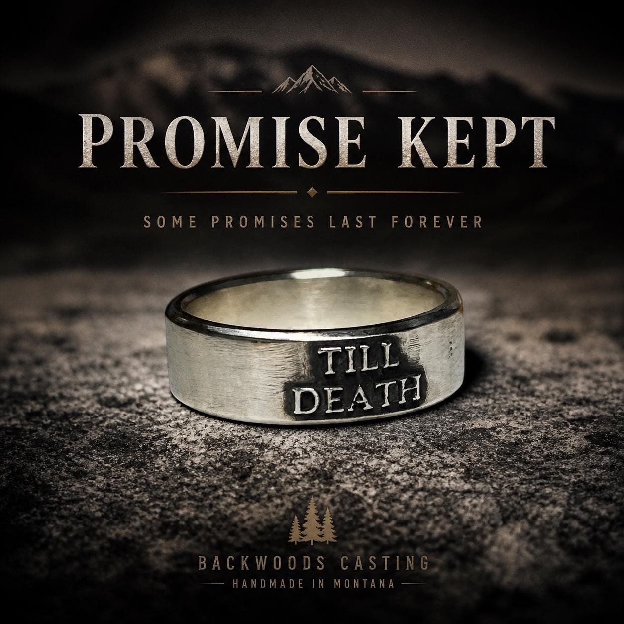 Till Death wide sterling silver ring, detail view 2