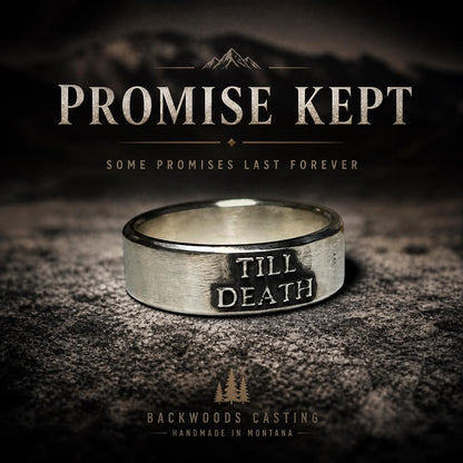 Till Death wide sterling silver ring, detail view 2