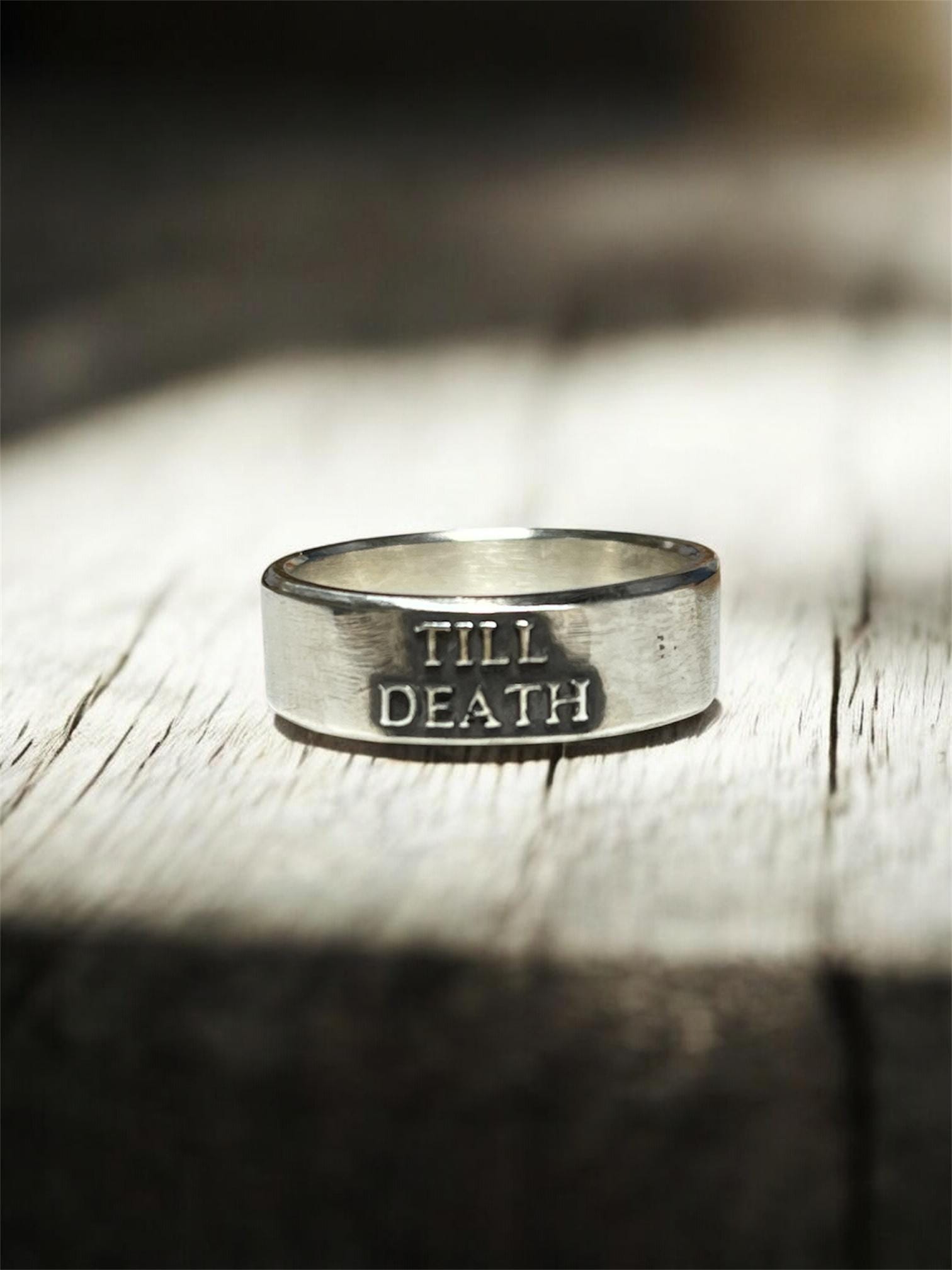 Till Death wide sterling silver ring, detail view 3