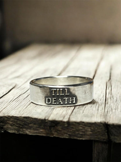 Till Death wide sterling silver ring, detail view 6