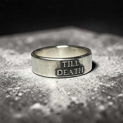 Till Death wide sterling silver ring, detail view 7