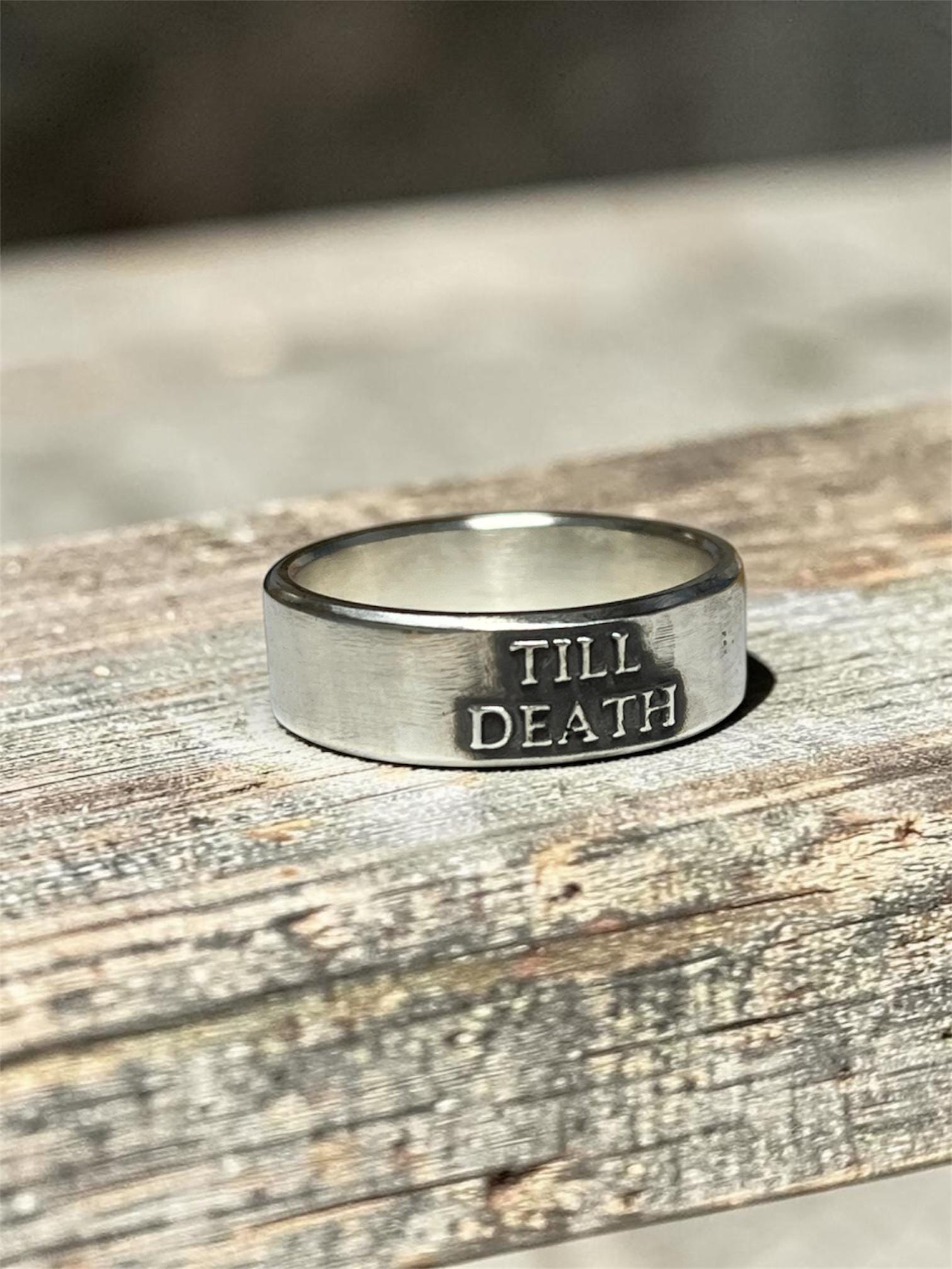 Till Death wide sterling silver ring, detail view 8