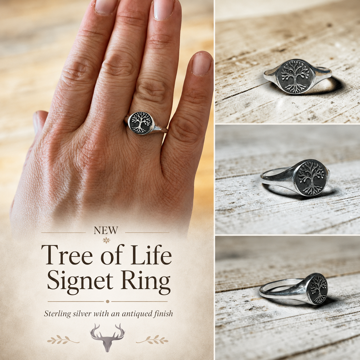 Tree of Life Signet Ring, Sterling Silver Tree Ring